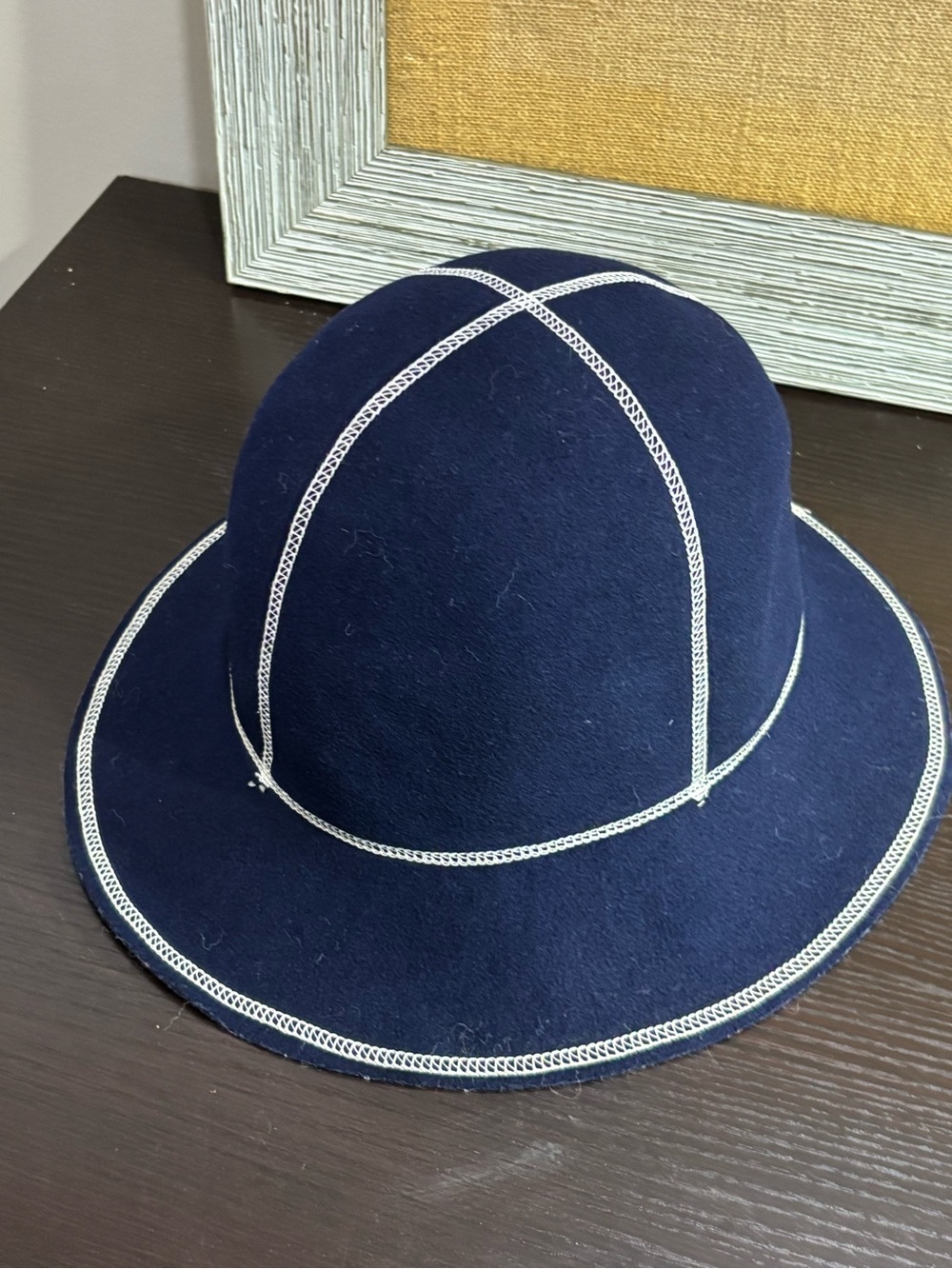 Navy Women's Wool-Blend Hat with Contrast Trim